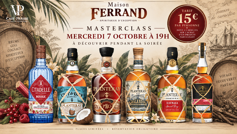 Sélection de produits Maison Ferrand : Citadelle Gin, Planteray Rum, Canerock et Cognac Ferrand